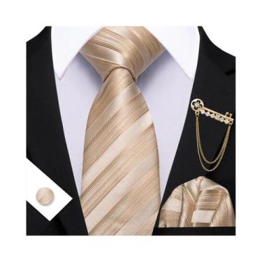 Imagem de Conjunto De Gravata Listrada Azul Claro E Verde Oliva Masculina Com Le