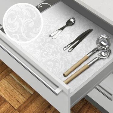 Imagem de Forro Armário Gaveta Prateleira Arabesco Branco 2 MetroX45cm - Idealiz