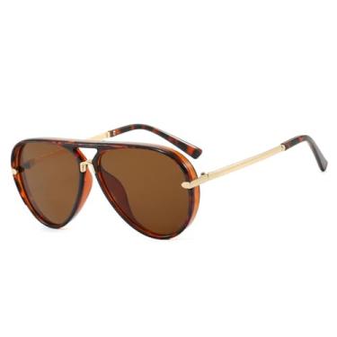 Imagem de Óculos de Sol Feminino Jelly Color com Ponte Dupla de Metal e Proteção UV400 para Esportes ao Ar Livre, Corrida e Ciclismo, Estampa de Leopardo Marrom