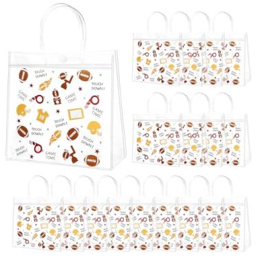 Imagem de Fukaisu Sacos de Lembranças para Festa Futebol com Alças, Sacos Lanche PVC Transparente com Tema Desportivo Rugby para Artigos Festa Aniversário de Equipa (Estilo 1)