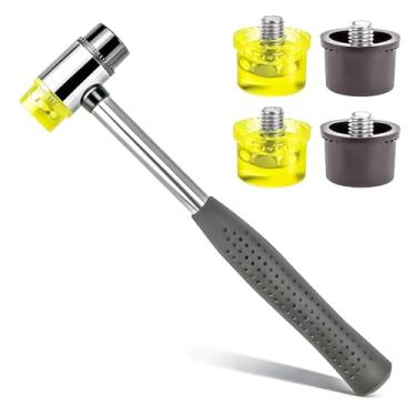 Imagem de MotBach Martelos pequenos de borracha com cabeça dupla de borracha e plástico de 25 mm, martelo de borracha dupla face, martelo de plástico pequeno com 4 peças de cabeça de substituição para joias