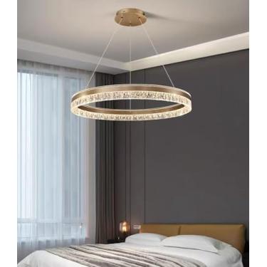 Imagem de Luminária pendente de LED para ilha de cozinha, lustre redondo moderno com LED regulável e altura ajustável, controle remoto, luminária suspensa para sala de jantar e sala de estar (dourado,