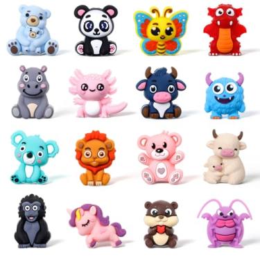 Imagem de Ferreve 16 peças de contas focais de silicone animal 3D para canetas, fabricação de chaveiros, contas focais a granel para chaveiro com contas, artesanato faça você mesmo, colar, pulseira, corrente de