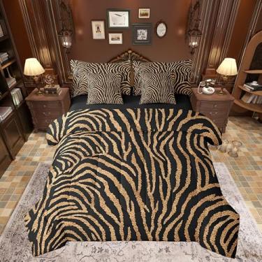 Imagem de Castle Fairy Conjunto de edredom com estampa de zebra, 7 peças, listras de zebra, marrom e preto, edredom com estampa de dupla face, Queen (1 edredom, 2 fronhas, 2 fronhas, 1 lençol de cima, 1 lençol