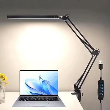 Imagem de Luminária LED de Mesa com Clipe, 3 Cores de Luz e 10 Níveis de Brilho Ajustável, Braço Flexível 360°, Proteção Ocular, Ideal para Leitura e Escritório, luminaria de mesa led, luminaria mesa