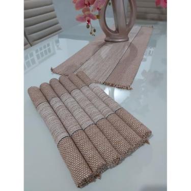 Imagem de Jogo Americano 07 Peças Algodão 06 Lugares e 01 Trilha de Mesa Ideal para Decoração de Cozinha Varanda ou Churrasco (JGAM07)