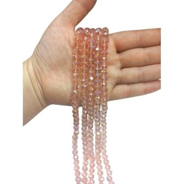 Imagem de Fio de Cristal Achatado 8mm com Furo para Bijuterias e Artesanato – Kit 5 Fios de Contas de Vidro Coloridas (Rosa Salmão Transp.Boreal)
