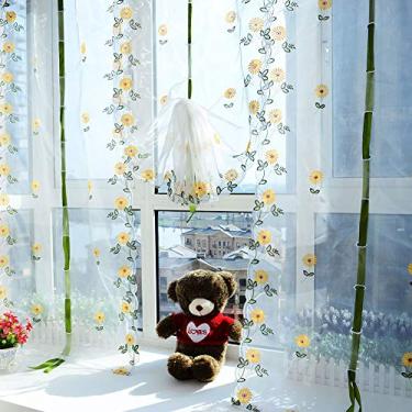 Imagem de Tule Fio Cortinas Transparentes com Estampa de Crisântemo Drape Persianas Romanas para Decoração Janela Sala Estar Voile Exquisito Fácil Instalar Limp