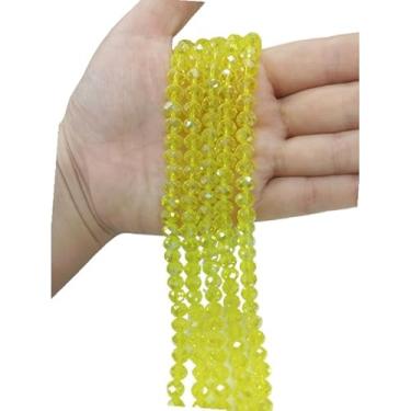 Imagem de Fio de Cristal Achatado 8mm com Furo para Bijuterias e Artesanato – Kit 5 Fios de Contas de Vidro Coloridas (Amarelo Transparente Boreal)