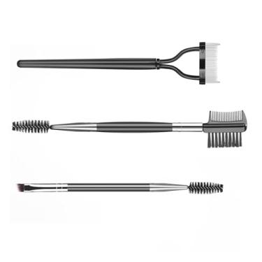Imagem de Conjunto profissional de pincéis de sobrancelha e cílios – 3 peças de ferramentas de maquiagem com separador de cílios, pincel angular para sobrancelhas e spoolie de ponta dupla para cuidados precisos