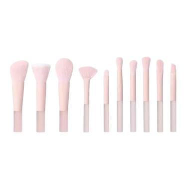 Imagem de Conjunto de pincéis de maquiagem – 10 peças de pincéis femininos macios multifunções para blush, kit portátil de ferramentas de beleza para viagem (rosa)