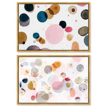 Imagem de Conjunto de 2 arte de parede de banheiro com impressão em tela minimalista Blush Boho da Art Remedy, moldura dourada, 38 x 25 cm