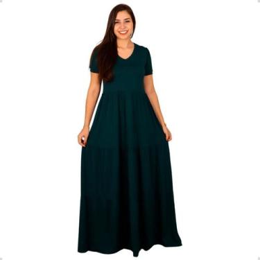 Imagem de Vestido Feminino Longo Algodão 3 Marias Luxo Festa Gola V - 40 Graus M