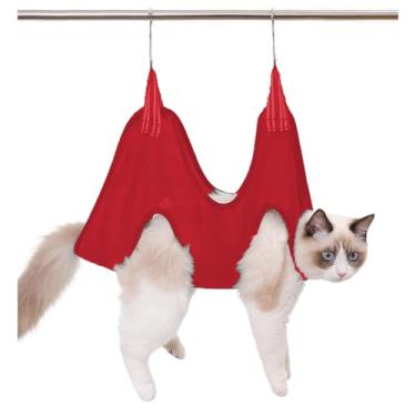 Imagem de HOSTPATH Arreio de rede para cães pequenos, bolsa de retenção de rede para banho, aparar unhas, orelha e olhos_M (vermelho), médio