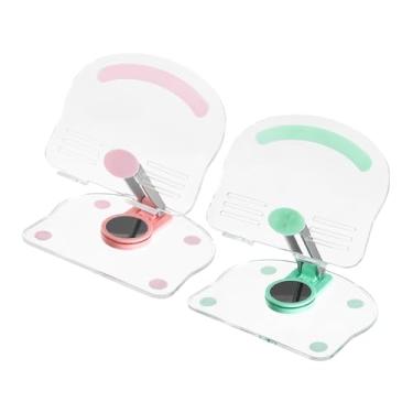 Imagem de PATIKIL 2 peças de suporte de acrílico para tablet, suporte de acrílico ajustável, dobrável, portátil, transparente, com base giratória de 360 graus para presentes femininos, verde e rosa