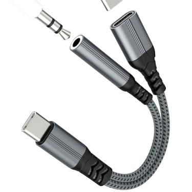 Imagem de Adaptador auxiliar para USB C (2 em 1) conector de áudio de fone de ouvido de 3,5 mm para iPhone 17 16 15 Pro Max tipo C carregador compatível com Samsung S25 S24 S23 Splitter Dongle Cord para