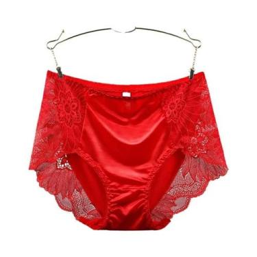 Imagem de Calcinhas De Renda Floral Femininas Em Seda Respirável Com Cintura Méd