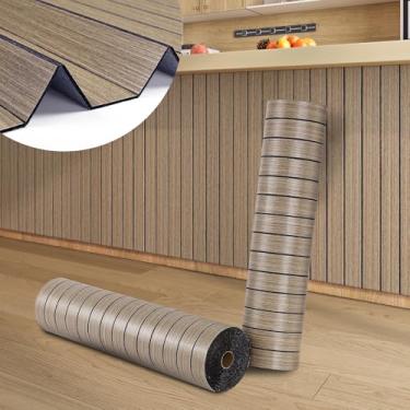Imagem de ReWallpaper Painéis de madeira marrom claro de 61 cm x 16,5 m descascam e colam painéis acústicos com absorção de som, painel de parede de ripas de madeira falsa autoadesivo, cobertura de parede