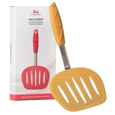 Imagem de Kitchen Mama Espátula de panqueca de silicone WaltzGrip Platinum: resistente ao calor, cabeça afunilada com fenda, núcleo de aço inoxidável, durável, seguro para lava-louças, ideal para virar e usar