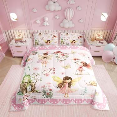 Imagem de Erosebridal Jogo de cama infantil de fada sonhadora, rosa, floral, jardim, edredom para meninas, crianças, cogumelo e sapo, decoração de quarto, borboleta kawaii, 1 fronha reversível