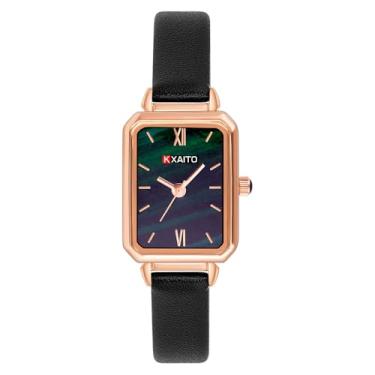 Imagem de KXAITO Relógio feminino com mostrador verde malaquita, caixa quadrada, pulseira de couro, relógios à prova d'água 3ATM, presente para Natal, Dia dos Namorados, Dia das Mães, aniversário, Tiras de