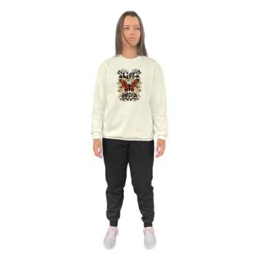 Imagem de Conjunto de Moletom Feminino Blusa Sem Capuz e Calça Jogger Estampado 