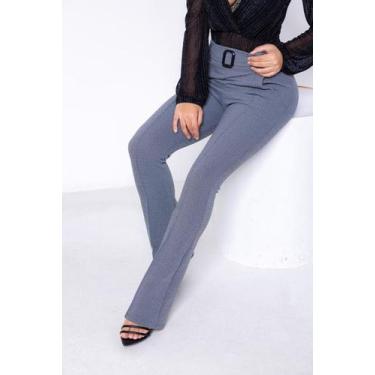 Imagem de Calça  Flare feminina Em Malha Crepe Pura Elegância - Etezo , Cinza, G