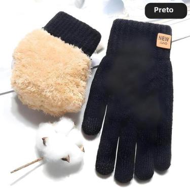 Imagem de Luvas de Inverno Masculinas de Lã - Tela Touch em Todos os Dedos, Pret