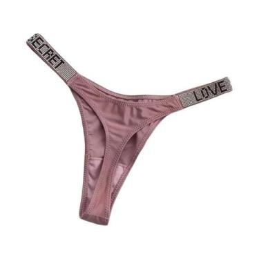 Imagem de Calcinha G-string Sexy Feminina Com Letras Em Strass E Diamantes, Tama