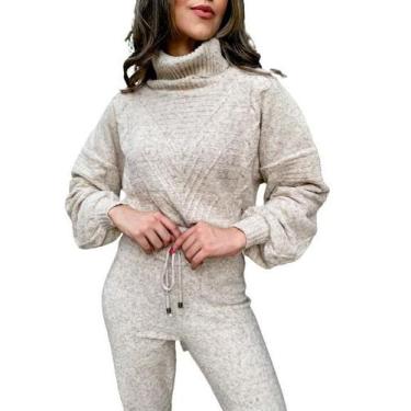 Imagem de Conjunto Blusa e Calça de Tricô Manga Longa Tricot Quentinho Mousse Fe