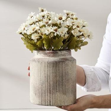 Imagem de SIDUCAL Vaso de cerâmica vintage rústico de terracota, vaso decorativo de cerâmica de 18 cm, vasos de boca larga para decoração de casa, sala de estar, estante de livros, quarto, banheiro, cozinha