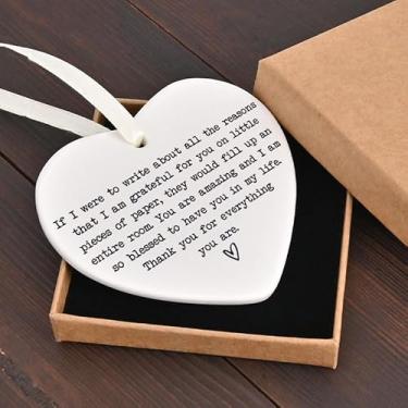 Imagem de Enfeite de pendurar em forma de coração de cerâmica com mensagem de texto para amigos, família, professores e colegas, pingente de gratidão expressa lembrança para decoração de porta de parede