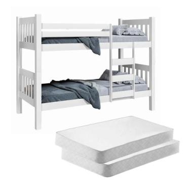 Imagem de Beliche Solteiro Valentina Branco com Colchões - Mais de Casa