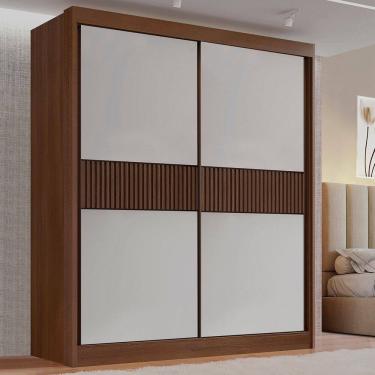Imagem de Guarda-roupa Mdf 2 Portas de Correr 3 Gavetas Ripado Milos Castanho/Off White