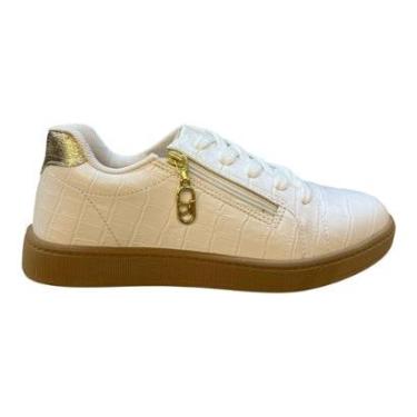 Imagem de Tenis Feminino Beira Rio Casual Conforto Zíper Croco Metalizado Retrô 4313.209 Branco-Feminino