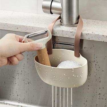 Imagem de Aoresac Suporte para Pendurar Ralo de Pia, Organizador de Esponja de Grande Capacidade para Pia de Cozinha, Banheiro e Armazenamento de Parede, Cesto Suspenso Macio e Flexível Com Furos de (Marrom)