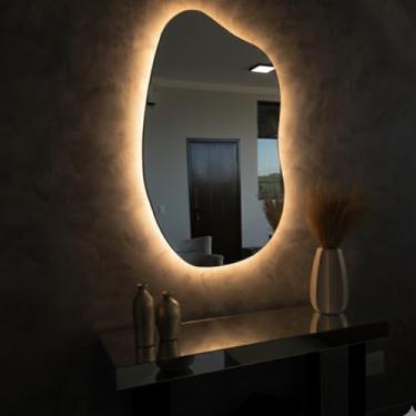 Imagem de Espelho Orgânico Dunna Com Led Quente De Banheiro Salão Camarim Closet Decorativo Quarto Sala Hall Demoglass (Led Quente - A 50 x L 40)