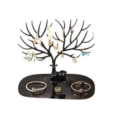 Imagem de Brincos de veado, colar, anel, pingente, pulseira, estojos e bandeja de exibição para armazenamento de árvore (preto)