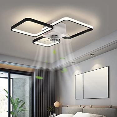 Imagem de Ventilador de teto com iluminação LED, controle remoto e aplicativo, silencioso, 48W, moderno e criativo, com luz LED para quarto e sala de estar (preto, quadrado).