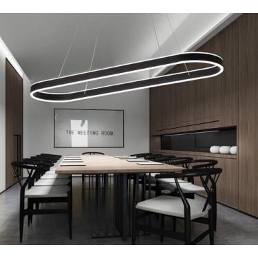 Imagem de Luminária pendente LED moderna para sala de jantar, com intensidade ajustável e controle remoto, ideal para ilha de cozinha, mesa de jantar, sala de estar, escritório ou bar. Altura reguláve