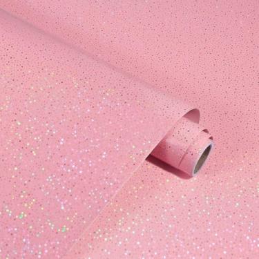 Imagem de TAPETYLLER Papel de contato brilhante rosa holográfico brilhante papel de parede descascar e colar 39.9 cm x 203.2 cm papel de contato brilhante moderno vinil iridescente filme DIY para bancadas