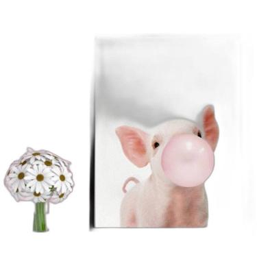 Imagem de Quadro Decorativo Porquinho Chicletes 45x34Cm Moldura Preta