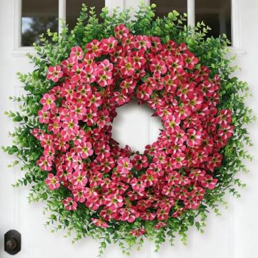 Imagem de Guirlanda de eucalipto artificial grande de 66 cm com coroa de flores para porta da frente – flores de seda falsa realista, guirlanda de flores de cor sintética para casa, fazenda, casamento
