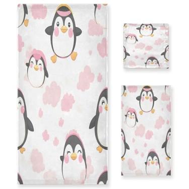 Imagem de xigua Kawaii Penguins Conjunto de toalhas de banheiro absorventes macias 3 peças toalha de banho toalha de mão toalhas decorativas para banheiro, academia, hotel, praia, piscina
