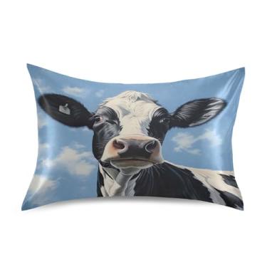 Imagem de xigua Fronha de cetim de vaca leiteira para cabelo e pele, lavável na máquina, antiderrapante, refrescante, almofada queen com fecho de envelope, 50,8 cm x 76,2 cm