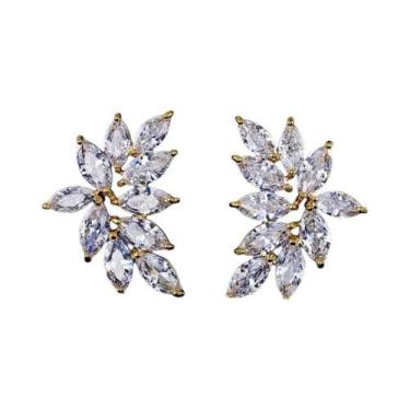 Imagem de Zakol moda tira cor folha zircão cúbico brincos para mulheres brilhant