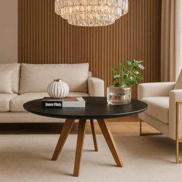 Imagem de Base redonda de madeira de luxo para centro de mesa, adequada para sala de estar, sala de jantar, área de recepção ou escritório(Preto)