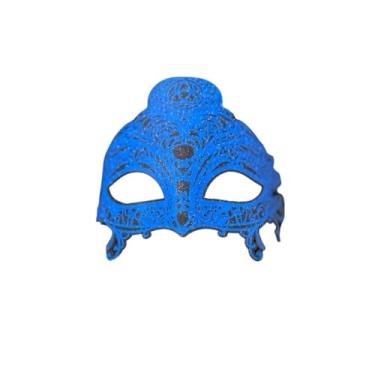 Imagem de Lovely Vibe Máscara Veneziana LED Neon com Desenho Rendado, PVC Rígido, Iluminação em 3 Modos, Ajuste com Elástico, 22cm Largura, 2 Pilhas AA (Azul)