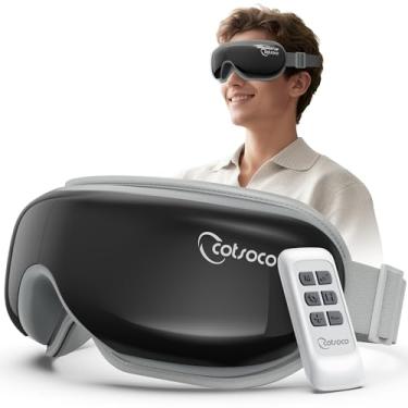 Imagem de Cotsoco Massageador Ocular com Aquecimento, Controle Remoto e Compressão, Máscara de Dormir Ajustável e Dobrável para Relaxar os Olhos e Melhorar o Sono, Aparelho para Alívio da Enxaqueca - Preto