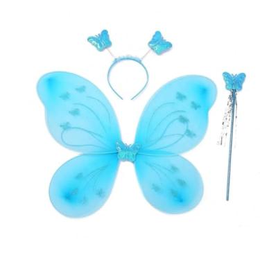 Imagem de Fantasia Borboleta Asa De Borboleta Fada com Tiara com Saia Volumosa De Tule com VarinhaDia das Crianças Infantil (Tiara + Asa + Varinha - AZUL)